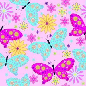 Papier Peint Pour Les Enfants, Papillons Colorés, Fleurs, Plantes – Image 1