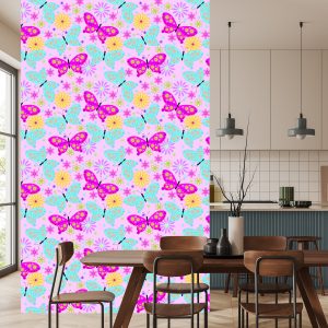 Papier Peint Pour Les Enfants, Papillons Colorés, Fleurs, Plantes – Image 4