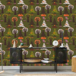 Papier Peint Arbres, Oiseaux Verts Pour Une Chambre De Bébé – Image 5