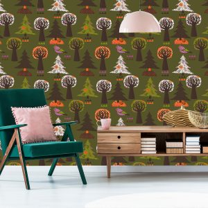 Papier Peint Arbres, Oiseaux Verts Pour Une Chambre De Bébé – Image 6