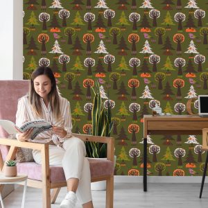 Papier Peint Arbres, Oiseaux Verts Pour Une Chambre De Bébé – Image 7