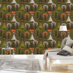 Papier Peint Arbres, Oiseaux Verts Pour Une Chambre De Bébé – Image 3