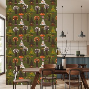 Papier Peint Arbres, Oiseaux Verts Pour Une Chambre De Bébé – Image 4