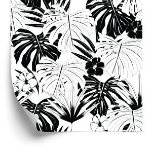 Papier Peint Feuilles Tropicales Noires Et Blanches – Image 2