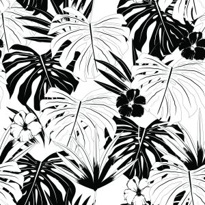 Papier Peint Feuilles Tropicales Noires Et Blanches – Image 1