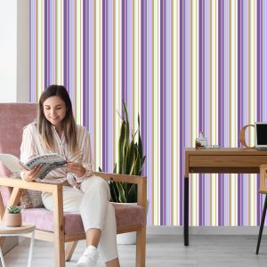Papier Peint Une Chambre De Salon À Rayures Verticales Colorées – Image 7