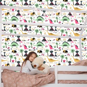 Papier Peint Dinosaures Volcans Feuilles Chambre Garçon – Image 7