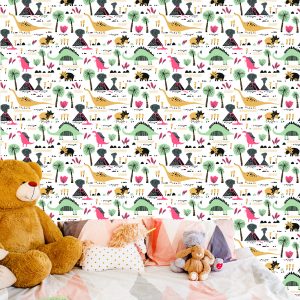 Papier Peint Dinosaures Volcans Feuilles Chambre Garçon – Image 6