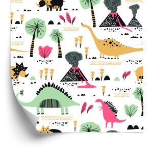 Papier Peint Dinosaures Volcans Feuilles Chambre Garçon – Image 2