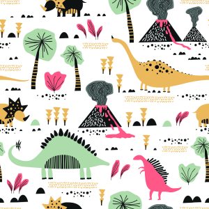 Papier Peint Dinosaures Volcans Feuilles Chambre Garçon – Image 1