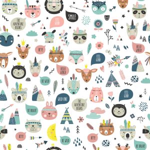 Papier Peint Pour Fille Fleurs Colorées Animaux – Image 1