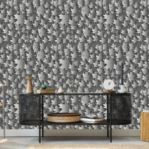 Papier Peint Feuilles Grises - Effet 3D – Image 5