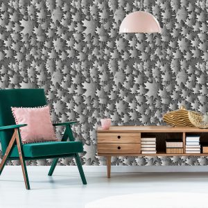 Papier Peint Feuilles Grises - Effet 3D – Image 6