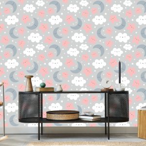 Papier Peint Pour Les Enfants - Nuages ​​Et Étoiles Souriants – Image 5