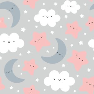 Papier Peint Pour Les Enfants - Nuages ​​Et Étoiles Souriants – Image 1