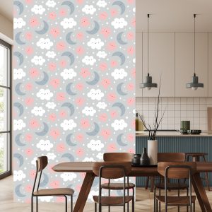 Papier Peint Pour Les Enfants - Nuages ​​Et Étoiles Souriants – Image 4