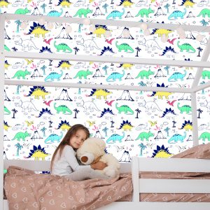 Papier Peint Pour Les Enfants Dinosaures Palmiers Volcan – Image 7