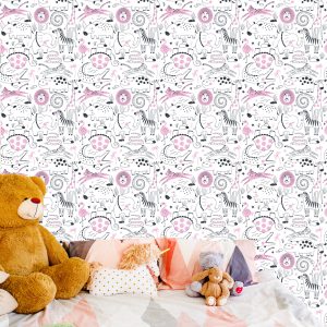 Papier Peint Pour Fille Safari Zèbres Lions Rhino – Image 6