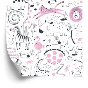 Papier Peint Pour Fille Safari Zèbres Lions Rhino – Image 2