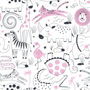 Papier Peint Pour Fille Safari Zèbres Lions Rhino – Image 1