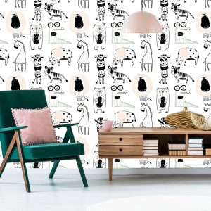 Papier Peint Pour Les Enfants - Animaux Sauvages Au Style Scandinave – Image 6