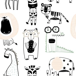 Papier Peint Pour Les Enfants - Animaux Sauvages Au Style Scandinave – Image 1