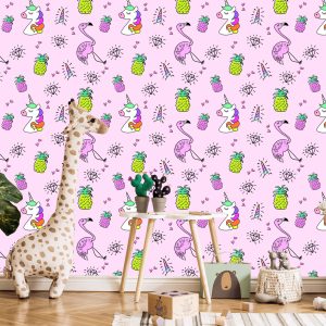 Papier Peint Pour Les Enfants, Les Licornes Et Les Amis Sur Un Fond Coloré – Image 5
