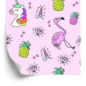 Papier Peint Pour Les Enfants, Les Licornes Et Les Amis Sur Un Fond Coloré – Image 2