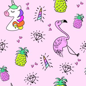 Papier Peint Pour Les Enfants, Les Licornes Et Les Amis Sur Un Fond Coloré – Image 1