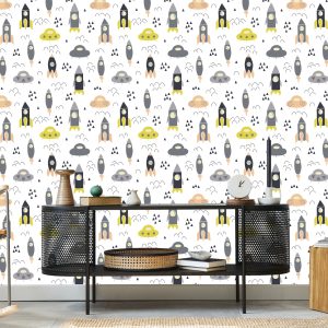 Papier Peint Nuages ​​​​Cosmos Rockets Pour Chambre D'enfant – Image 5