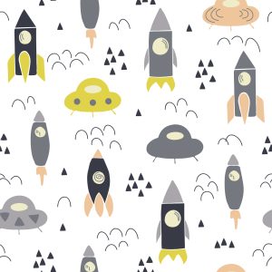 Papier Peint Nuages ​​​​Cosmos Rockets Pour Chambre D'enfant – Image 1