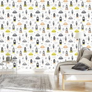 Papier Peint Nuages ​​​​Cosmos Rockets Pour Chambre D'enfant – Image 3