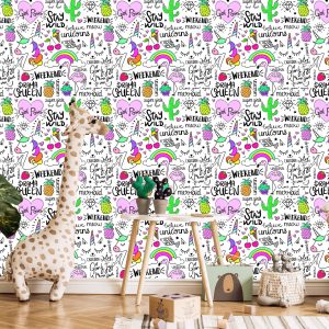 Papier Peint Pour Les Enfants - Animaux, Fruits Et Arc-En-Ciel – Image 5