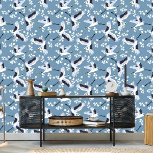 Papier Peint Grues Volantes Parmi Les Fleurs – Image 5