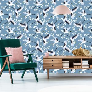 Papier Peint Grues Volantes Parmi Les Fleurs – Image 6