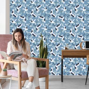 Papier Peint Grues Volantes Parmi Les Fleurs – Image 7