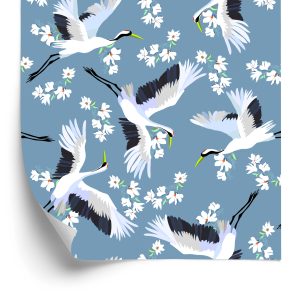 Papier Peint Grues Volantes Parmi Les Fleurs – Image 2