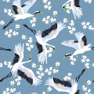 Papier Peint Grues Volantes Parmi Les Fleurs – Image 1