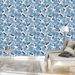 Papier Peint Grues Volantes Parmi Les Fleurs – Image 3