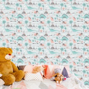 Papier Peint Pour Les Enfants Dinosaures Plantes Arbres Nature – Image 6