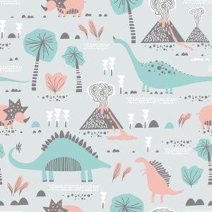 Papier Peint Pour Les Enfants Dinosaures Plantes Arbres Nature – Image 1