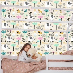 Papier Peint Safari Lions Pastel Arbres Chambre Garçon – Image 7