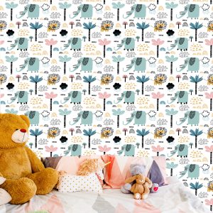 Papier Peint Savane Lions Éléphants Arbres Garçon Chambre – Image 6