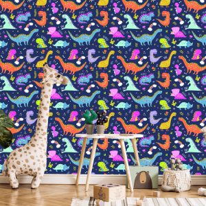 Papier Peint Dinosaures Cactus Arc-En-Ciel Pour Chambre D'enfant – Image 5