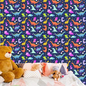 Papier Peint Dinosaures Cactus Arc-En-Ciel Pour Chambre D'enfant – Image 6