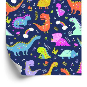 Papier Peint Dinosaures Cactus Arc-En-Ciel Pour Chambre D'enfant – Image 2