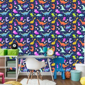Papier Peint Dinosaures Cactus Arc-En-Ciel Pour Chambre D'enfant – Image 4