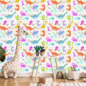 Papier Peint Pour Les Enfants Arc-En-Ciel Et Nuages ​​Dinosaures Colorés – Image 5