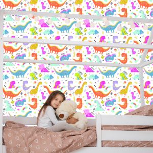 Papier Peint Pour Les Enfants Arc-En-Ciel Et Nuages ​​Dinosaures Colorés – Image 7