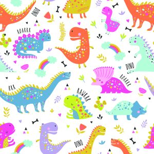 Papier Peint Pour Les Enfants Arc-En-Ciel Et Nuages ​​Dinosaures Colorés – Image 1